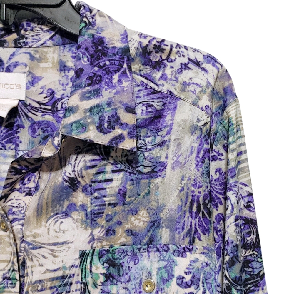 Chico's Blue Mixed Pattern Graphic Button Down Sh… - image 4